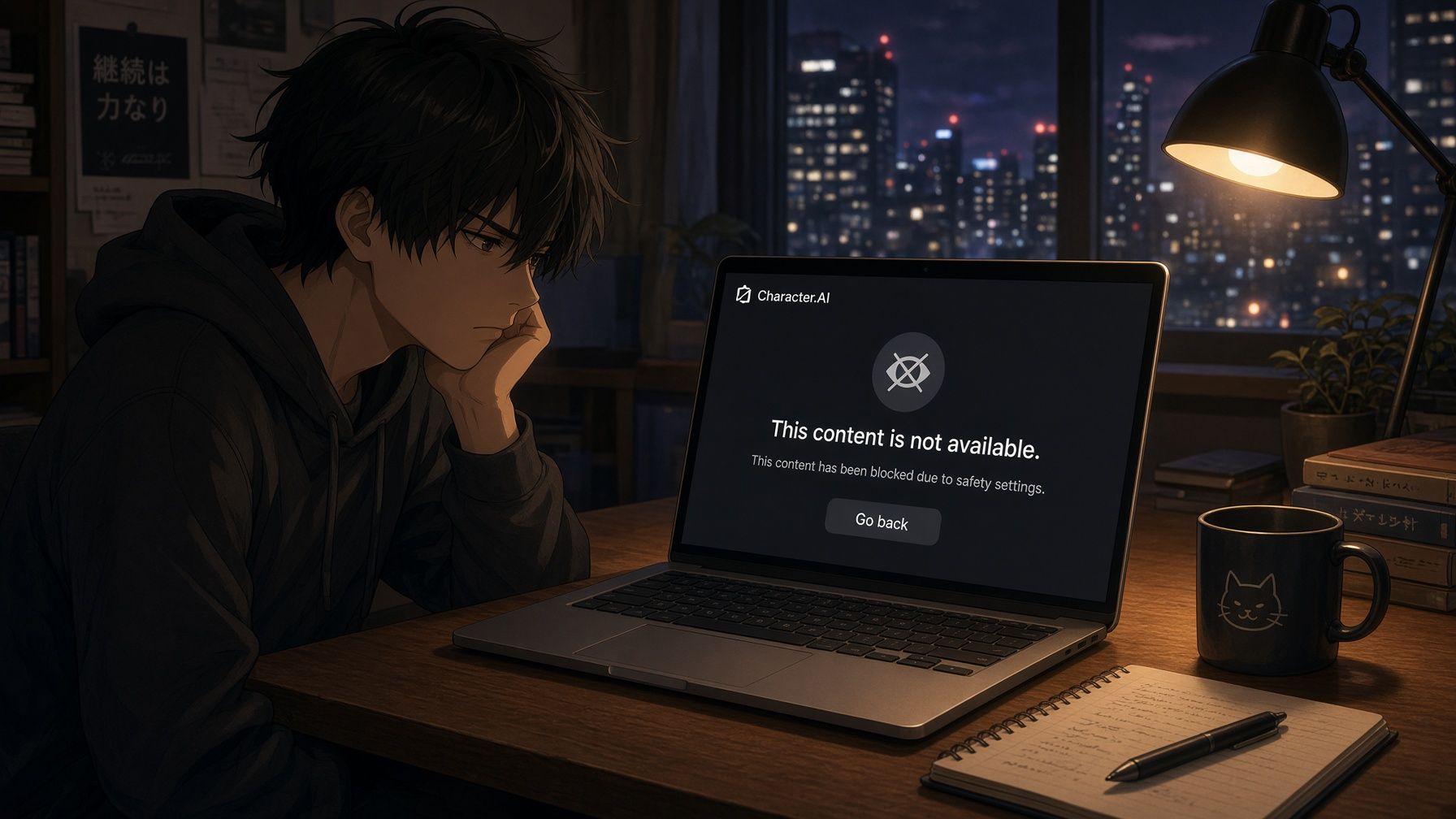 Character.AI conversation showing a response blocked by content filtering